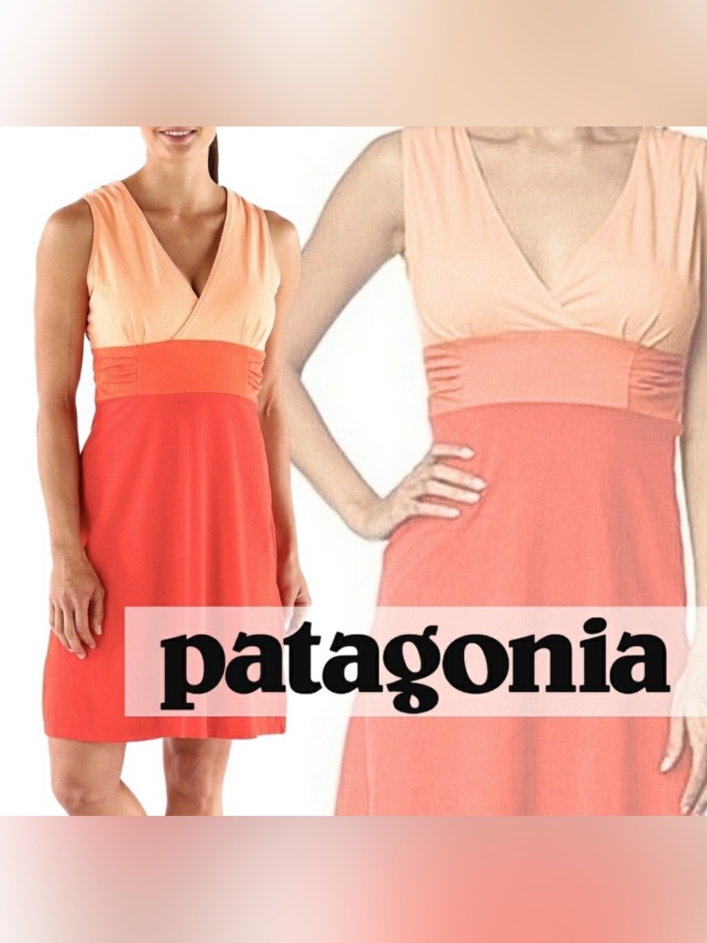 Patagonia Womens Dress Medium Peach Orange Red Sleeveless V Neck (#597)